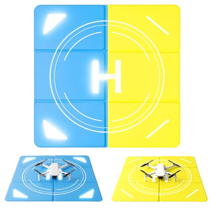 Night Reflective Drone Landing Pad, Foldable Quick-Fold Heavy-Duty Double-Sided Launch Pad (25 inch), Waterproof and Dirt-Resistant Portable, Drone Accessory - Yellow/Blue - color: Yellow/Blue-25inch