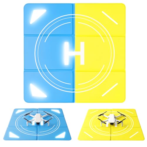 Night Reflective Drone Landing Pad, Foldable Quick-Fold Heavy-Duty Double-Sided Launch Pad (20 inch), Waterproof and Dirt-Resistant Portable, Drone Accessory - Yellow/Blue - color: Yellow/Blue-20inch