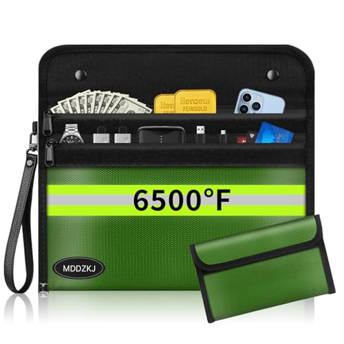 6500℉ Upgraded Fireproof Cash Bag (11.2x7.7 inch) with 2 Pockets,Small Fireproof Safe with 2 Zipper,Storage Cash,Legal Documents Safe,10 Layers of Heat Insulated Materials(2 Pack) - color: Green, size: 2pockets+Small bag