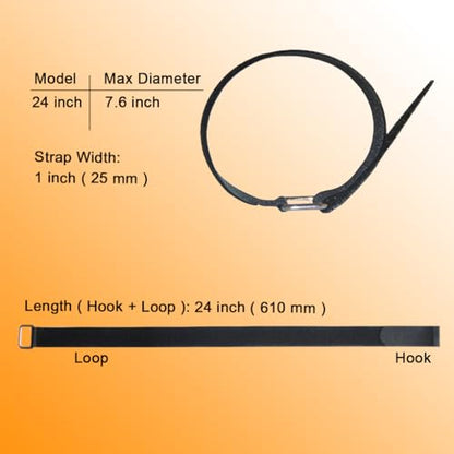 24 inch Hook and Loop Cable Strap - Reusable Fastening Strap - 12 PACK 1 inch Wide Nylon Cable Cinch Wrap - size: 1 x 24 in