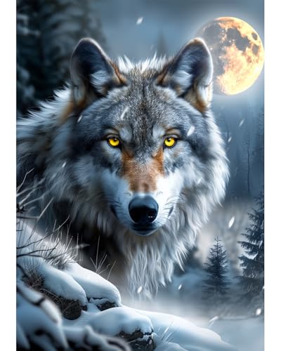 Wolf Diamond Art Kits for Adults, Animal Diamond Art for Beginners 12X16 In - color: Wolf 02