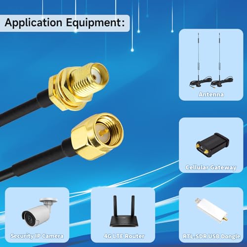 Yuslao SMA Male to SMA Female Bulkhead Low Loss RG174 RF Coaxial Antenna Extension Cable 10ft/3m (2-Pack) for SDR Equipment 4G LTE Router Cellular Gateway Modem Security Camera