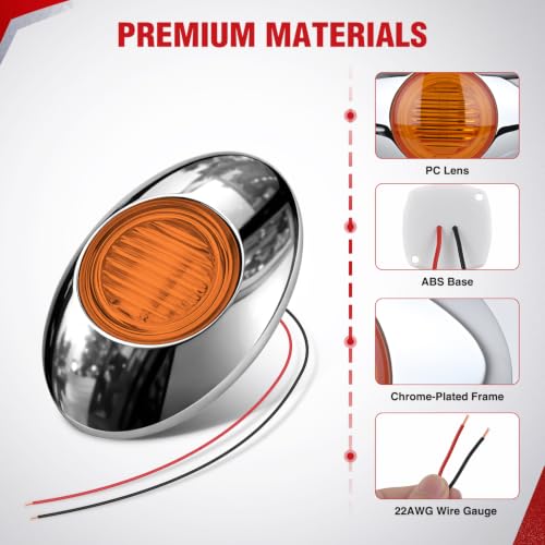Nilight 3" Oval LED Trailer Marker Light, Chrome Bezel Amber Lens - color: Amber 3" 10Pcs