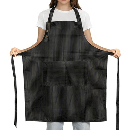 Adjustable Bib Apron Waterdrop Resistant with 2 Pockets Cooking Kitchen Aprons for Women Men Chef - color: Black