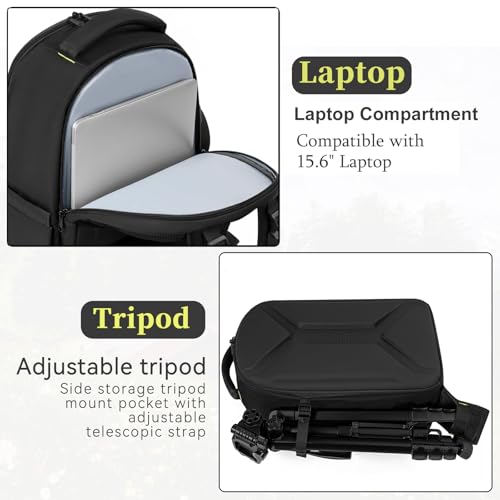 TORIBIO Large Hardshell Camera Backpack DSLR/SLR/Mirrorless Photography Bag - color: Black