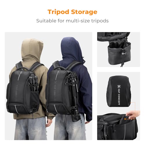 K&F CONCEPT Camera Backpack,25L Large Capacity Camera Bag for Photographers - color: 02-all-black, size: 25L