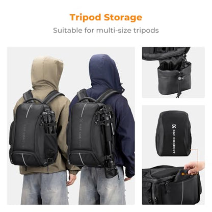 K&F CONCEPT Camera Backpack,25L Large Capacity Camera Bag for Photographers - color: 02-all-black, size: 25L