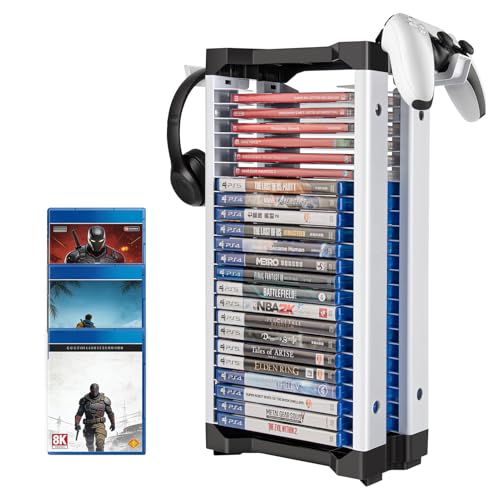 ASFSKY Video Game Storage Tower, 23-Game Organizer with 2 Controller Hooks - color: 23Pcs - 2Hooks
