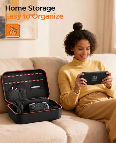 COOWPS for Nintendo Switch 2 Case, 4Pcs Thumb Grips, Protection Travel Case - color: Dark Black
