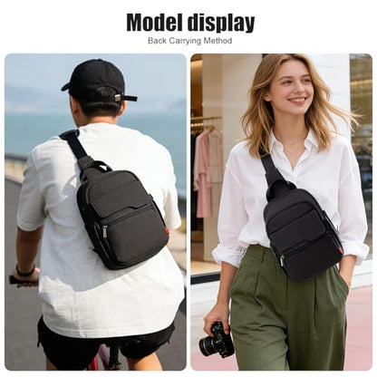 Cwatcun Large Camera Sling Bag, Crossbody Chest Bag with Tripod Holder - color: Black, size: Large