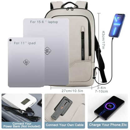 hk Backpack for Men Business Slim Laptop Bag - color: White, size: 15.6 Inch
