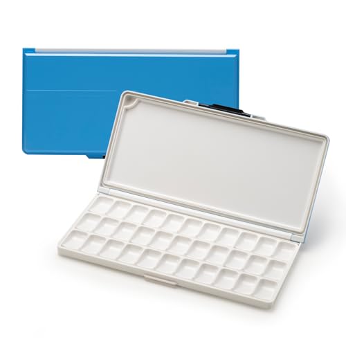 MEEDEN Watercolor Palette with Lid: 33 Wells Airtight Folding Paint Palette - color: Blue