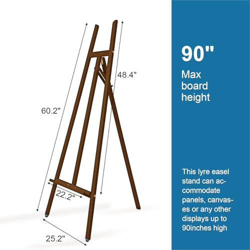 A-Frame Wooden Display Easel, Lyre Beechwood Studio Easel Stand, Brown - color: Brown