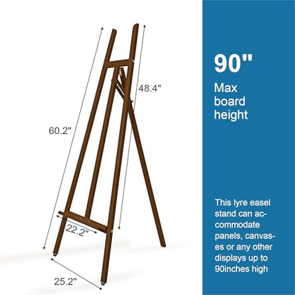 A-Frame Wooden Display Easel, Lyre Beechwood Studio Easel Stand, Brown - color: Brown