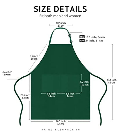 Syntus Apron for Men Women, Adjustable Cooking Kitchen Apron with 2 Pockets - color: Basic Green Dark, style: 2 Polyester