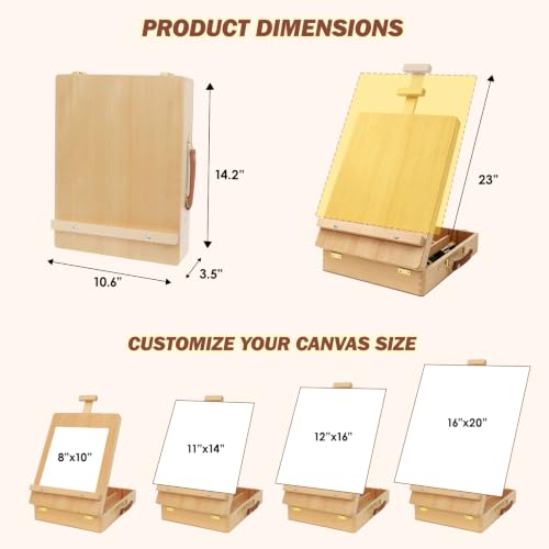 Tabletop Easel for Painting, Adjustable Beechwood Sketchbox, Portable