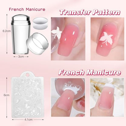 Biutee Nail Stamping Plate 2Pcs French Tip Lace Stamp Plates 110 Patterns - color: Rose Pink