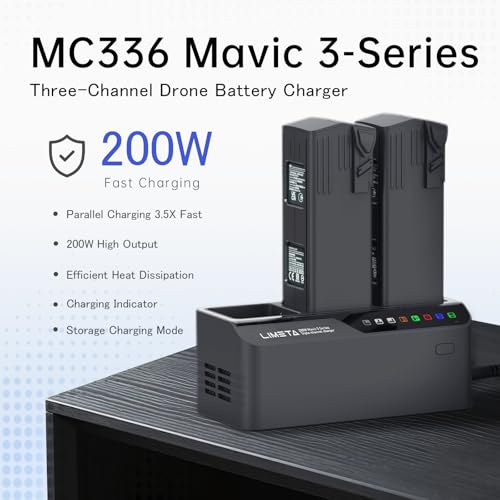 LIMETA 200W Mavic 3 Series Fast Battery Charger Parallel, Smart Battery Charging Hub for DJI Mavic 3 Pro Mavic 3T/3E/Enterprise/Classic/Cine with Fan & Storage Function