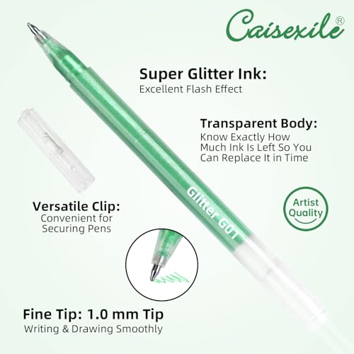12 Pack Green Glitter Gel Pens Set High-Capacity - color: green