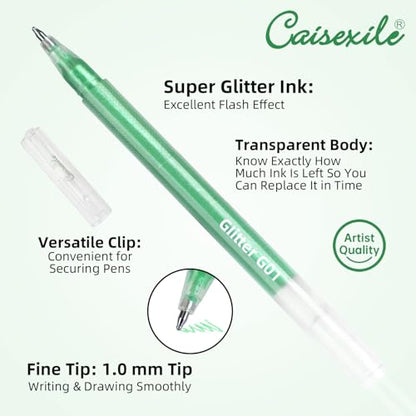 12 Pack Green Glitter Gel Pens Set High-Capacity - color: green