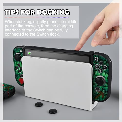 DLseego My World MC Protective Case for Switch OLED New Model, Dockable Soft Shell Cute Cover Case for Joycon Controller with 4PCS Thumb Grips Caps - Green OLED - color: Green OLED