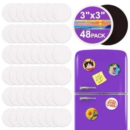 ESRICH 48Pack 3x3IN Round Mini Canvas Magnets, Small Magnetic Paint Canvas - size: 3 x 3 in (48 Pack)