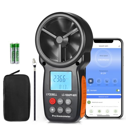 WiFi Anemometer Handheld, Digital HVAC Outdoor Wind Meter with Samrt APP - color: Black