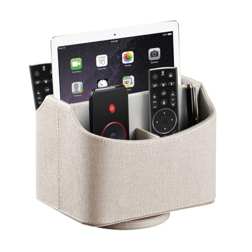 YAPISHI Gold flower pattern Leather Remote Control Holder,360 Degree Spinning Desk TV Remote Caddy/Box,nightstand Organizer for Controller,Media,Cosmetic, Mobile Phone, Pen/Pencil Stationery Storage - color: 4# Beige Cloth