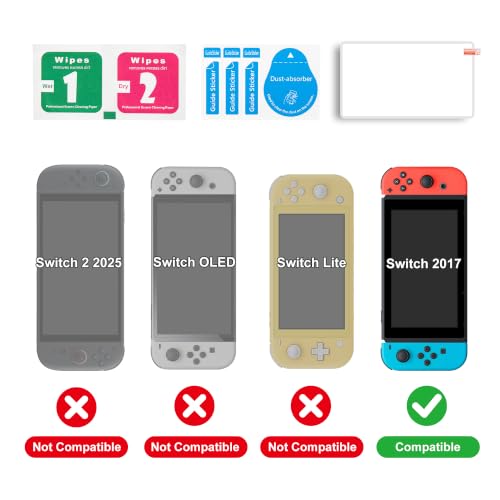 Gepicest Switch Screen Protector Compatible With Nintendo Switch w/ 6 Thumb Grips Joystick Caps & Switch Controller Grip Wrist Strap, Switch 1 Accessories Button Caps Rubber Knob Cover for Joycon 6.2" - size: 6.2''