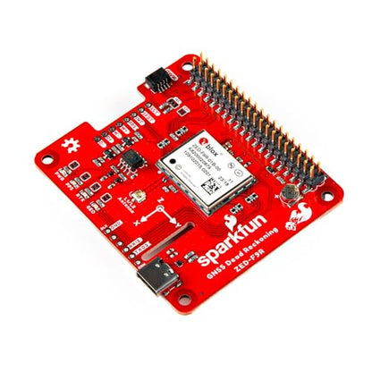 SparkFun GPS-RTK Dead Reckoning pHAT for Raspberry Pi, 3D IMU Sensor, Wheel Ticks, a Vehicle Dynamics Model, Correction Data, and GNSS Measurements. Dimensions: (2.56" x 2.22")