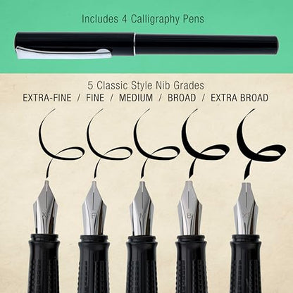 U.S. Art Supply 35-Piece Calligraphy Pen Set - 4 Pens, 5 Nibs, 22 Inks