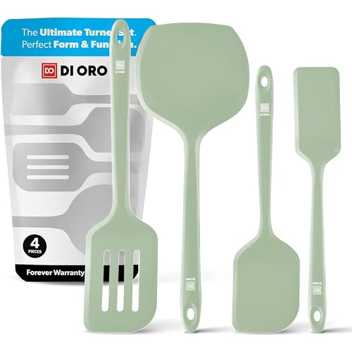 DI ORO Silicone Turner Spatula Set - 600F Heat Resistant, 4-Pc Sage - color: Sage