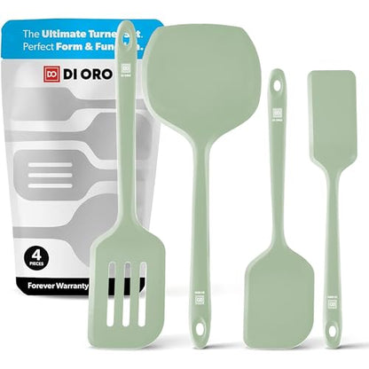 DI ORO Silicone Turner Spatula Set - 600F Heat Resistant, 4-Pc Sage - color: Sage