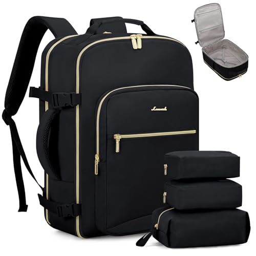 LOVEVOOK 40L Travel Backpack Flight Approved Carry on Backpack,3 Packing Cubes,Waterproof Personal Item Travel Bag,TSA Carry on Luggage Suitcase Travel Essentials,Gifts for Women & Men,fits 17" Laptop - color: Black-black, size: Large-40L-4Pcs(Standard)