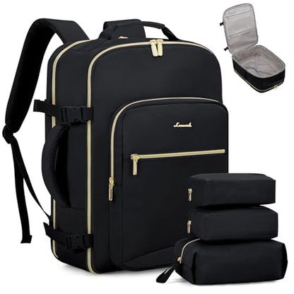 LOVEVOOK 40L Travel Backpack Flight Approved Carry on Backpack,3 Packing Cubes,Waterproof Personal Item Travel Bag,TSA Carry on Luggage Suitcase Travel Essentials,Gifts for Women & Men,fits 17" Laptop - color: Black-black, size: Large-40L-4Pcs(Standard)
