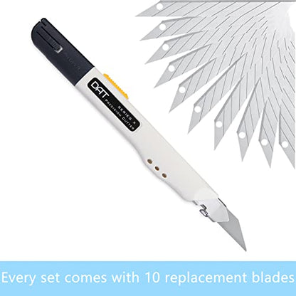 Utility Knife, DAT Series-X Portable Box Cutter, Fine Point Arts and Crafts Blade for Precision Cutting, with 10 Blade Pieces (White, 1 Cutter 10 Blades) - size: 1 Cutter 10 Blades