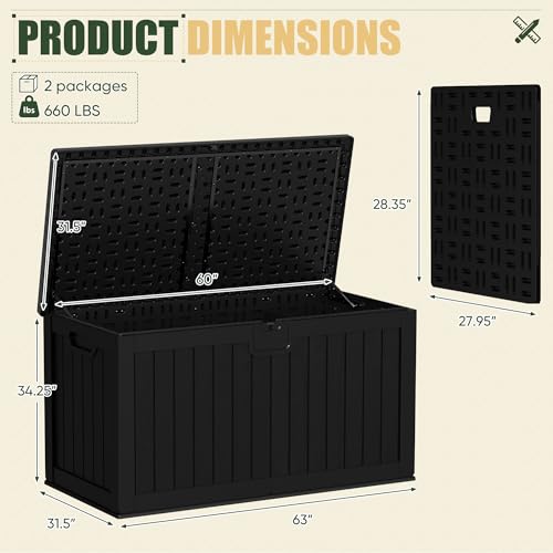 JUMMICO HDPE 250 Gallon Deck Box Double-Wall with Divider - color: Black, size: 250 gallon