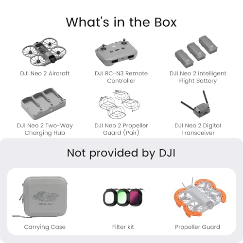 DJI Neo 2 Fly More Combo With RC-N3 Remote Controller, Stable Transmission With Digital Transceiver, 3 Batteries, Carrying Case, Propeller Guard, Filter Kit