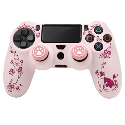 Cat Among Blossoming Branches Design Controller Skin Cover with 2 Thumb Grips Compatible with PS4/Playstation 4 Slim/Pro Controller - color: Cat Pink