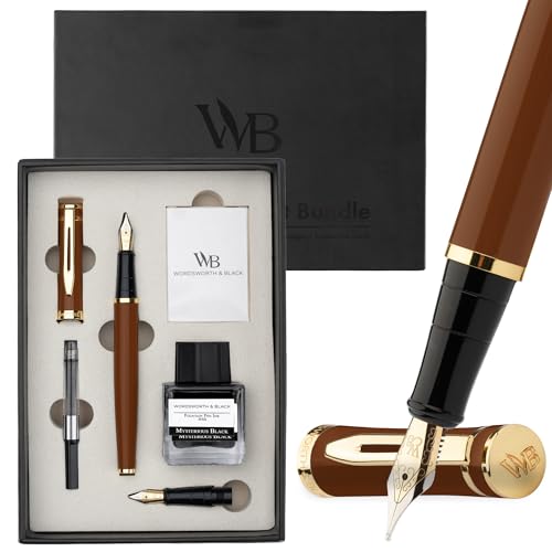 Wordsworth & Black Fountain Pen Gift Set, Medium & Extra Fine Nib, Brown - color: Brown Gold
