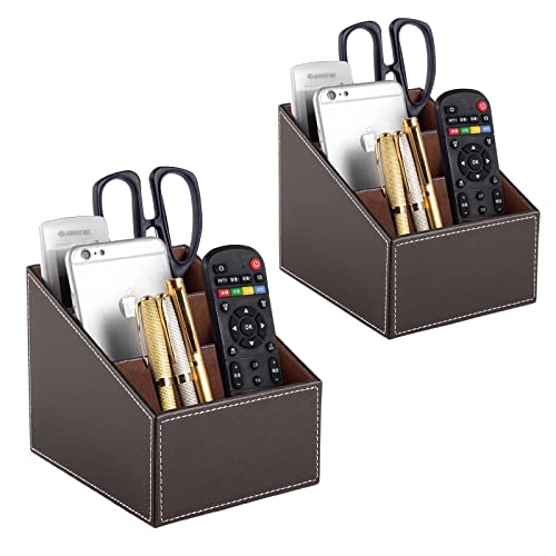 TV Remote Control Holder with 3 Compartments, Storage Rack, Storage Box, Media Accessory Storage, Desk Organizers (Brown(2 pieces)) - color: Brown(2 pieces)