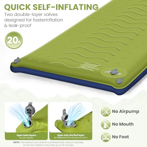 TEKIK Self Inflating Memory Foam Sleeping Pad with Pillow for Camping