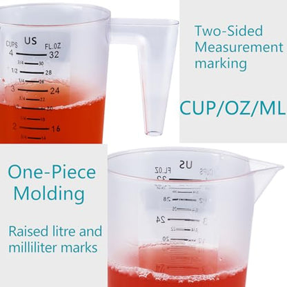 4 Cup/32 Oz Measuring Cups, Clear, Strong Food Grade Liquid Measure Pitcher, for Home Hobbies/Professional Kitchen - size: 4 Cup