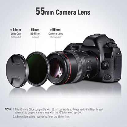 NEEWER 55mm HD Variable ND Filter ND2-ND32 (1-5 Stops) No X Cross/Optical Glass/30 Layer Nano Coated/Ultra Slim Aluminum Alloy Frame/Water Repellent/Anti Scratch Adjustable Neutral Density Filter - size: 55mm, style: HD ND2-ND32