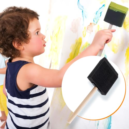 HINZIC 5 Pcs 3" Foam Paint Brushes, Wood Handle Sponge Brushes, Black - color: Black, 5pcs, 3"