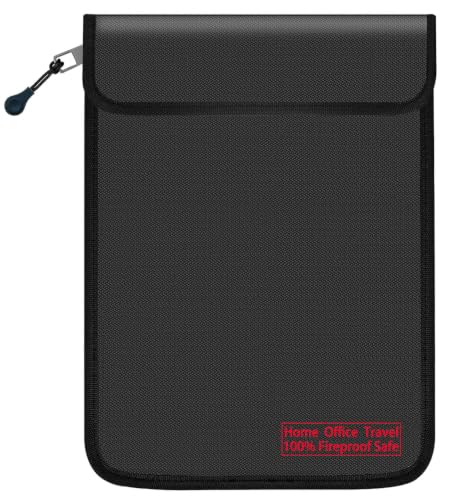10.24"x13.78" Black Lipo Safe Bag with Fireproof Zipper Fireproof Edge Wrapping Fireproof Wire,Home Office Travel Fireproof Safe Storage for Valuables Jewelry Passport Tablet Power Bank Lipo Battery