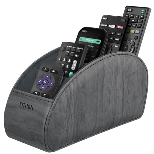 SITHON Remote Control Holder with 5 Compartments - color: Woodgrain Gray, size: Small