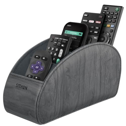 SITHON Remote Control Holder with 5 Compartments - color: Woodgrain Gray, size: Small