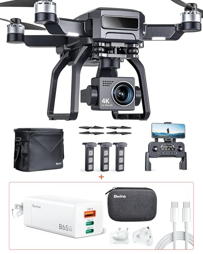 Bwine F7GB2 Pro 4k 3-Axis Gimbal Drone + 65W 3-Port Fast Charging Blocks, Universal Travel Adapter Kit