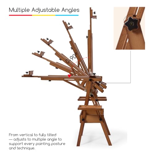 MEEDEN Painting Easel with Storage and Tray: H-Frame Beech Wood Art Easel - color: Walnut
